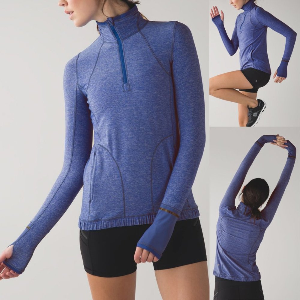 lululemon athletica Women's Long Sleeve Half-Zip Top in Heathered Blue